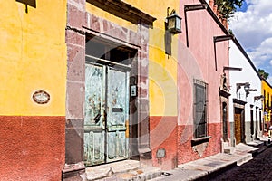 Traditional house facades in San Miguel de Allende Guanajuato Me