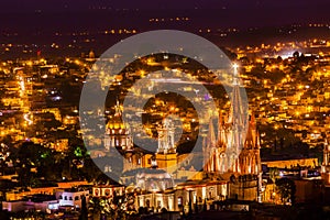 San Miguel de Allende Mexico Miramar Overlook Night Parroquia