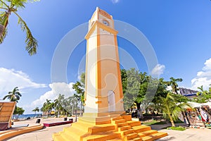 San Miguel de Cozumel, Mexico, Central Plaza and colorful colonial city downtown streets during peak months of high photo