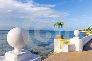 San Miguel de Cozumel, Mexico, sea Malecon route with sculptures and scenic ocean views going along the ocean shore photo