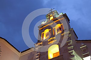 San Miguel temple at night in Sucre Bolivia