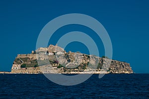 San Nicola island from the nearby San Domino island, with the Abbey of Santa Maria a Mare fortified complex