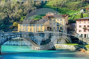 The San Nicola or old bridge dating back to 1430 in San Pellegrino Terme