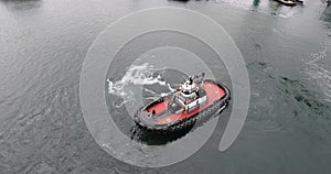 San Pedro California industrial tug boat by cruise ship 4K