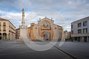 San Pedro Church at Plaza del Mercado Grande Square with Palomilla Monument - Avila, Spain