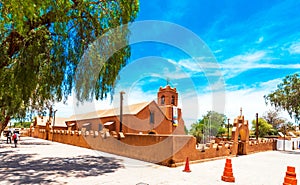 SAN PEDRO DE ATACAMA, CHILE - JANUARY 18, 2018: View of the catholic church. Copy space for text