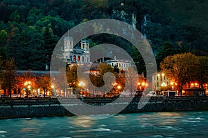 San Pellegrino Spas in the evening with lights on the boulevard and the Casino photo