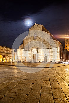 San Petronio Basilica in Bologna at moonlit night