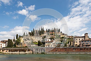 San Pietro castle along the Adige River, located in Verona, Italy