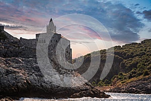 San Pietro (Saint Peter) church on cliff in Portovenere, Italy