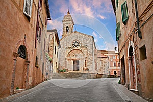 San Quirico d`Orcia, Siena, Tuscany, Italy: the medieval church Collegiata 12th century