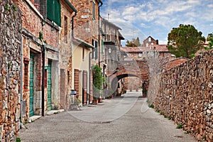 San Quirico d`Orcia, Siena, Tuscany, Italy: street in the ancient toen