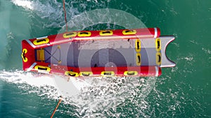 San Rafael, Argentina, november 6, 2020: fire rescue raft. Aerial view from drone