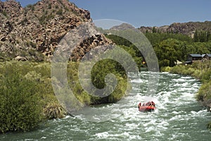 San Rafael- Mendoza -Argentina - November , 2018: Rafting with turist at Valle Grande on Atuel rapid river