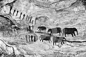 San rock art at Stadsaal Caves in Cederberg Mountains. Monochrome