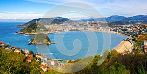 San Sebastian city, Spain, view of La Concha bay and Atlantic ocean photo