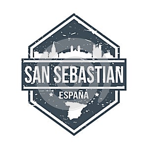 San Sebastian Spain Travel Stamp Icon Skyline City Design Tourism. Seal Passport Vector.