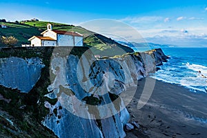 San Telmo chapel on the top of the cliffs overlooking the Atlantic Ocean, Zumaia, Basque