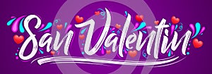 San Valentin, Valentines day spanish text - vector banner lettering design photo