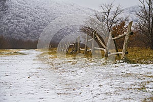 San Vicino mountain in italy at a foggy morning in winter