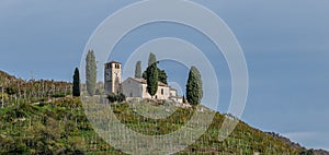 San Vigilio Church in Col San Martino, Prosecco hills, Veneto, Italy photo