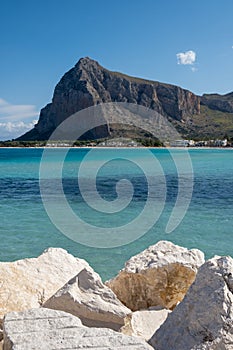 San Vito Lo Capo Sicily, San Vito lo Capo beach and Monte Monaco in background, north-western Sicily photo