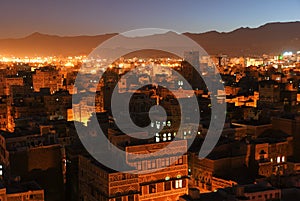 Sanaa. Night view on the old city.Yemen