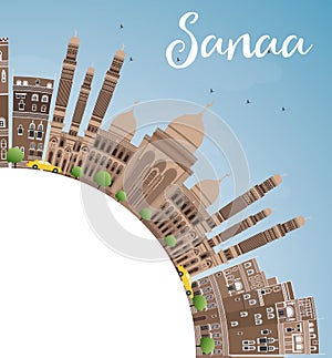 Sanaa (Yemen) Skyline with Brown Buildings and Copy Space.