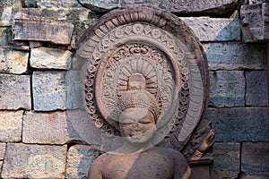 Sanchi Stupa, ancient Buddha statue details, religion mystery, carved stone. Travel destination in Madhya Pradesh, India.