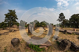 Sanchi Stupa, Ancient buddhist building, religion mystery, carved stone. Travel destination in Madhya Pradesh, India.