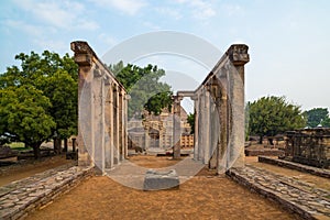 Sanchi Stupa, Ancient buddhist building, religion mystery, carved stone. Travel destination in Madhya Pradesh, India.