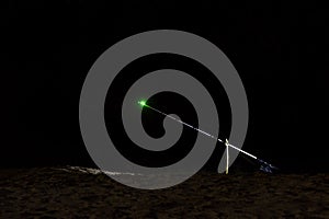 Sanctifying fishing rods at night, the front and back background is blurred with bokeh effect