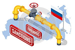 Sanctions, embargo on Russian gas and oil. Russia aggressor, war. Transportation, delivery, transit of natural gas photo