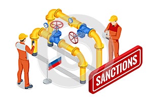 Sanctions, embargo on Russian gas and oil. Russia aggressor, war. Transportation, delivery, transit of natural gas photo