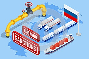 Sanctions, embargo on Russian gas and oil. Russia aggressor, war. Transportation, delivery, transit of natural gas photo
