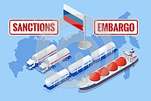 Sanctions, embargo on Russian gas and oil. Russia aggressor, war. Transportation, delivery, transit of natural gas photo