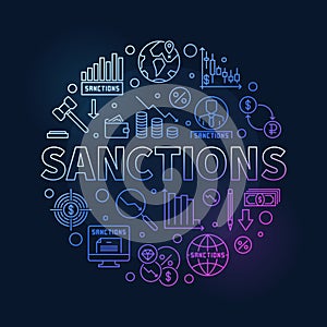 Sanctions round colorful banner - Commercial Penalties concept outline illustration