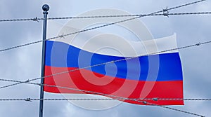 Sanctions on Russia. flag Russia with Barbed Wire. 3D work and 3D illustration