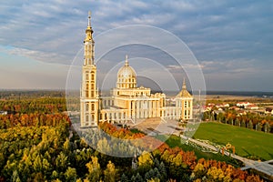 Basilica of Our Lady of Lichen in Poland. Aerial view