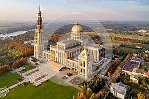 Basilica of Our Lady of Lichen in Poland. Aerial view photo