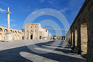 Sanctuary of Basilica Santa Maria di Leuca, Colonna Mariana in San Giovani XXIII Square, Puglia, Italy.