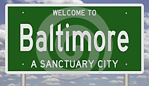 Sanctuary city road sign for Baltimore