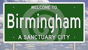 Sanctuary city road sign for Birmingham