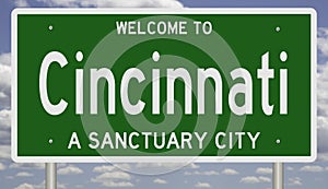 Sanctuary city road sign for Cincinnati