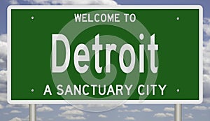 Sanctuary city road sign for Detroit