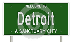 Sanctuary city road sign for Detroit