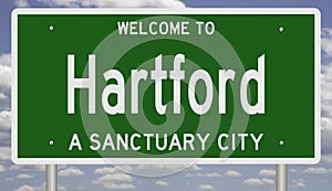 Sanctuary city road sign for Hartford