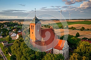 Sanctuary in Piaseczno illuminated by the setting sun, Poland