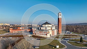 Sanctuary of Pope John Paul II in Lagiewniki, Krakow, Poland. Aerial video