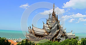 Sanctuary of Truth temple in Pattaya, Thailand along sea coast